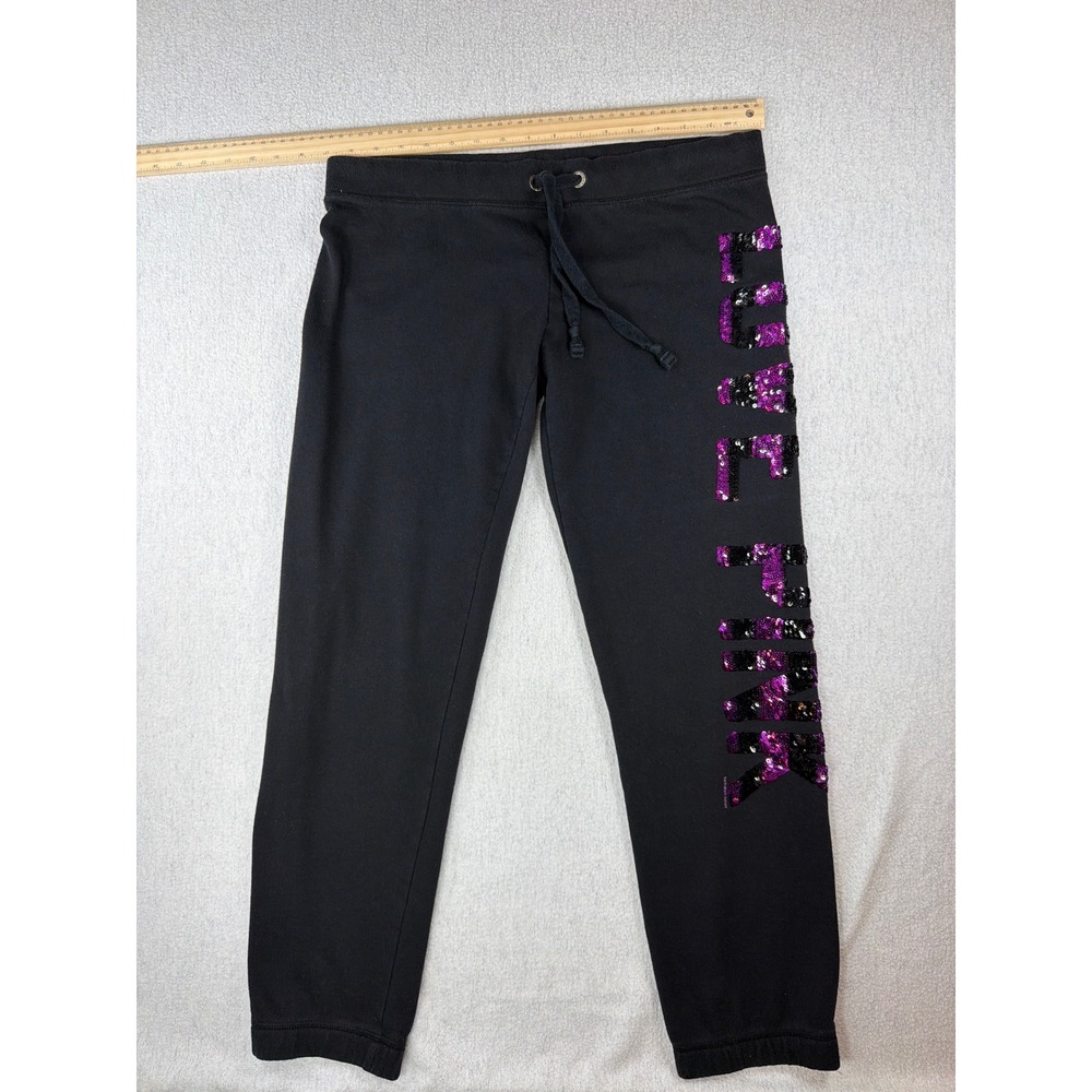 Y2K Victoria's Secret PINK Sequin Shirt and Sweatpants Set Black Purple XS/S - Picture 7 of 13